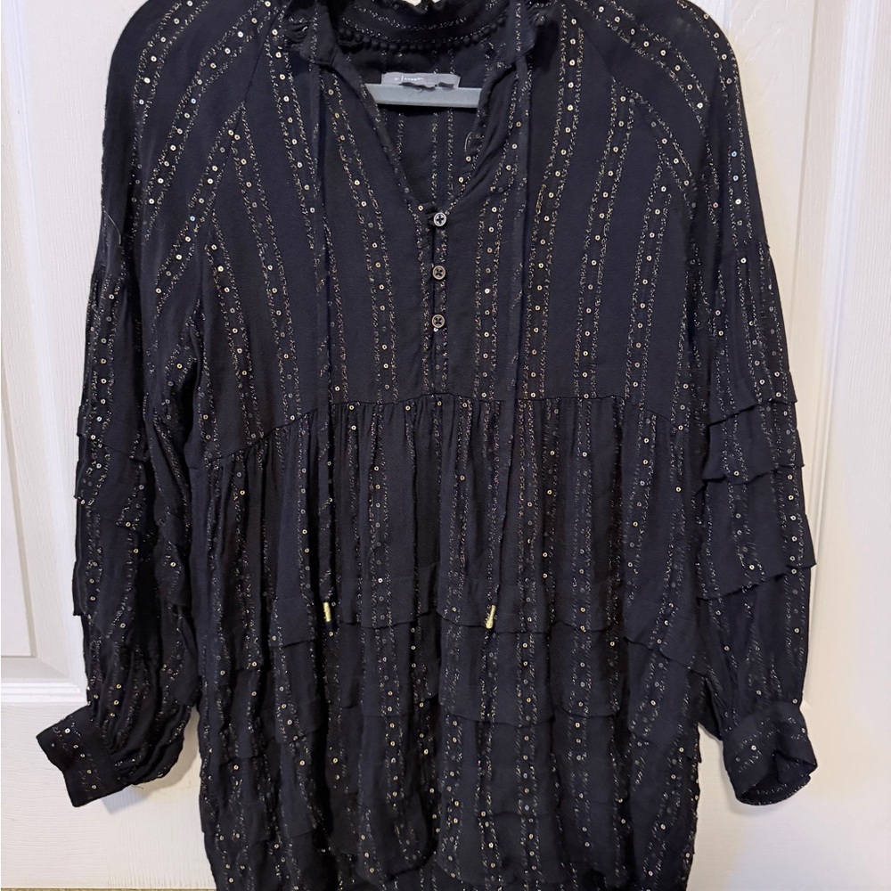 Anthropologie Black Blouse with Gold Accents